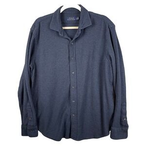 Polo Ralph Lauren Blue Long Sleeve Button Front Thicker Cotton Shirt‎ Mens XL